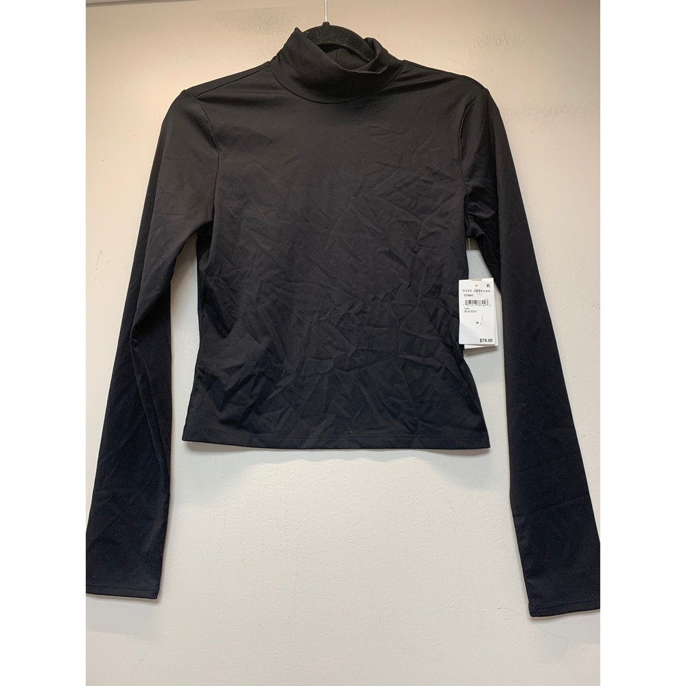 Good American Mock Neck Top Womens M Black NEW GT0643 Long Sleeve Stretch Slim